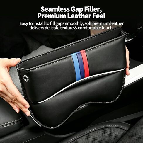 قطعتان من حشو فجوات مقعد السيارة لسيارة BMW X3 X5 X7 X1 X6 X4 X2 3 4 5 7 1 2 من الملحقات، منظم حشو فجوات المقعد الجانبي من الجلد وتخزينه مع شعار رياضي M ثلاثي الألوان in Kuwait