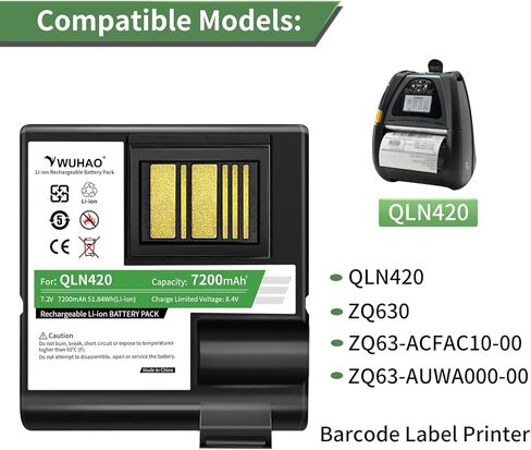 بطارية WUHAO 10 عبوات QLN420 ZQ630 مطورة 7200 مللي أمبير في الساعة لـ Zebra QLN420 ZQ630 ZQ63-AUWA000-00 ZQ63-ACFAC10-00 بطارية بديلة لطابعة الباركود P1050667-016 BTRY-MPP-68MA1-01 in Kuwait