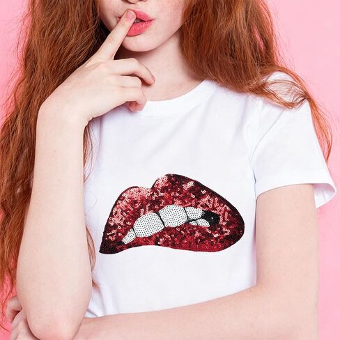 1 x Large Lips Sequin Hot Melt Patch Clothes Bag Wrap Decoration in Saudi Arabia
