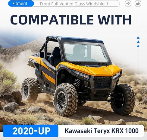 ECOTRIC Front Windshield Compatible with 2020-Up Kawasaki Teryx KRX 1000 UTV Full Glass Windscreen W/Wiper, Vented Holes Powder Coated Steel in Kuwait