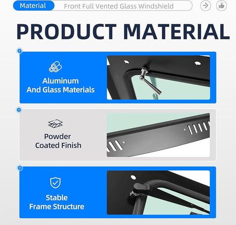 ECOTRIC Front Windshield Compatible with 2020-Up Kawasaki Teryx KRX 1000 UTV Full Glass Windscreen W/Wiper, Vented Holes Powder Coated Steel in Kuwait