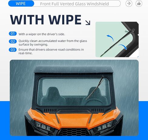 ECOTRIC Front Windshield Compatible with 2020-Up Kawasaki Teryx KRX 1000 UTV Full Glass Windscreen W/Wiper, Vented Holes Powder Coated Steel in Kuwait
