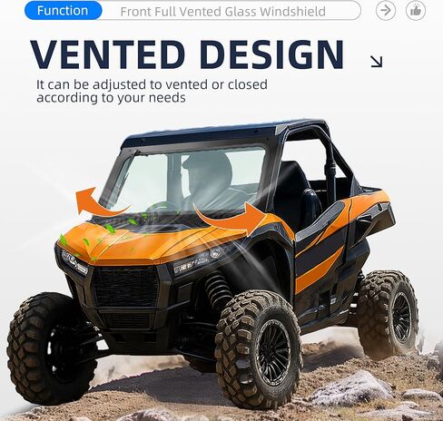 ECOTRIC Front Windshield Compatible with 2020-Up Kawasaki Teryx KRX 1000 UTV Full Glass Windscreen W/Wiper, Vented Holes Powder Coated Steel in Kuwait