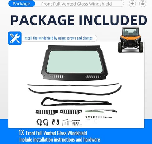 ECOTRIC Front Windshield Compatible with 2020-Up Kawasaki Teryx KRX 1000 UTV Full Glass Windscreen W/Wiper, Vented Holes Powder Coated Steel in Kuwait