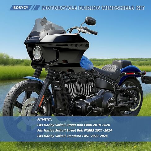 Club Style ST Front Fairing w/ 7" Light Smoke Windshield for Harley Softail Street Bob FXBB FXBBS 2018-2024, Softail Standard FXST 2020-2024, 5.75" Headlight Cowl & Mounting Kit in Kuwait