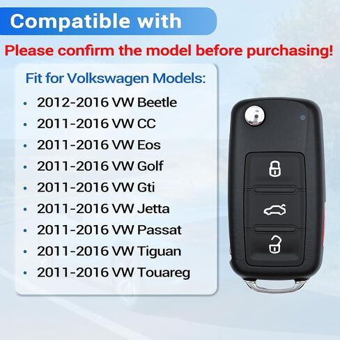 Key Fob Fits for Volkswagen Beetle 2012-2016 VW CC Eos Golf GTI Jetta Passat Tiguan Touareg 2011 2012 2013 2014 2015 2016 Keyless Entry Remote Control NBG010180T 315 MHz in Saudi Arabia