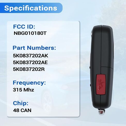 Key Fob Fits for Volkswagen Beetle 2012-2016 VW CC Eos Golf GTI Jetta Passat Tiguan Touareg 2011 2012 2013 2014 2015 2016 Keyless Entry Remote Control NBG010180T 315 MHz in Saudi Arabia