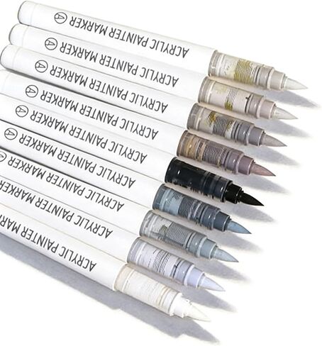 Brown Acrylic Paint Markers, 9 Colors Acrylic Paint Pens Water Based and Soft Brush Tip for Wood Glass Eggs Rock Painting Canvas Stone Fabric DIY Crafts Art Supplies (Brown) in Saudi Arabia