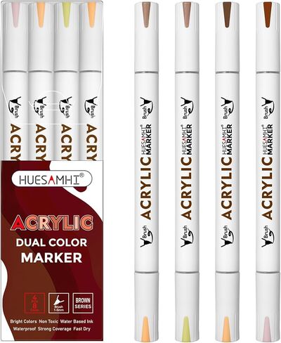Dual Tip Brush Markers, 4 Pack Double Ended Acrylic Paint Pens - Permanent Water-Based for Rock Painting, Wood, Metal, Ceramic, Glass, Crafts & Kids Art Assorted Colors in Saudi Arabia