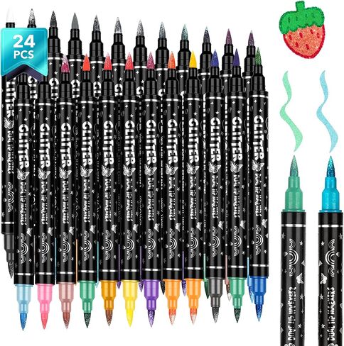 48 Colors Glitter Brush Markers, 24 Pcs Dual Tip Marker, Metallic Sparkle Markers for Cards, DIY Crafts, Doodle, Writing, Adults Coloring Books, Art Supplies Scrapbooking in Saudi Arabia