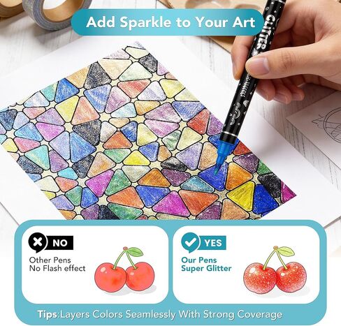 48 Colors Glitter Brush Markers, 24 Pcs Dual Tip Marker, Metallic Sparkle Markers for Cards, DIY Crafts, Doodle, Writing, Adults Coloring Books, Art Supplies Scrapbooking in Saudi Arabia