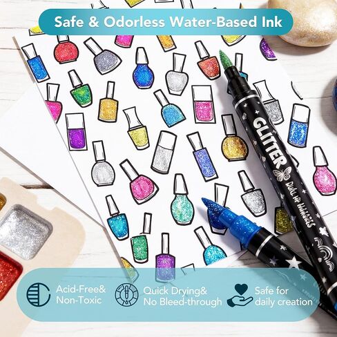 48 Colors Glitter Brush Markers, 24 Pcs Dual Tip Marker, Metallic Sparkle Markers for Cards, DIY Crafts, Doodle, Writing, Adults Coloring Books, Art Supplies Scrapbooking in Saudi Arabia