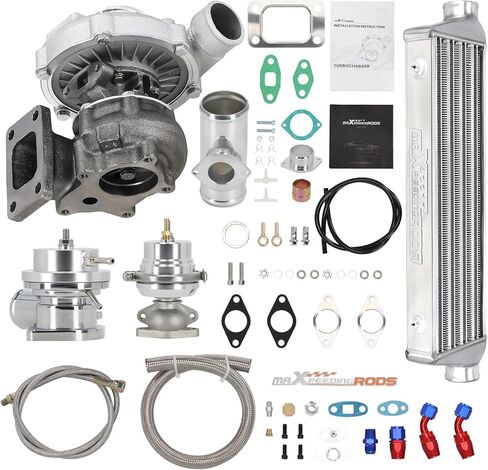 مجموعة الشاحن التربيني Maxpeedingrods T04E T3 T4 بقوة 400 حصان مع بوابة النفايات + مجموعة خط إرجاع تغذية الزيت in Kuwait