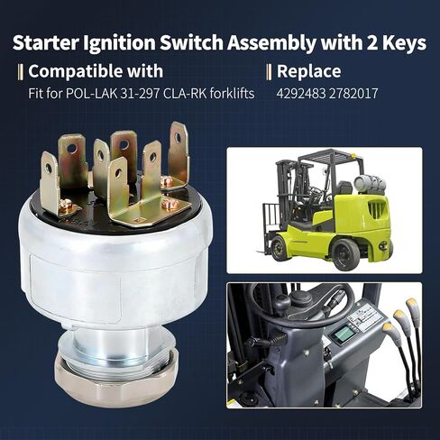 4292483 Starter Ignition Switch w/ 2 Keys Compatible with Clark Forklifts POLLAK 31-297 Hyster TO015B Lift Truck 2782017 in Kuwait