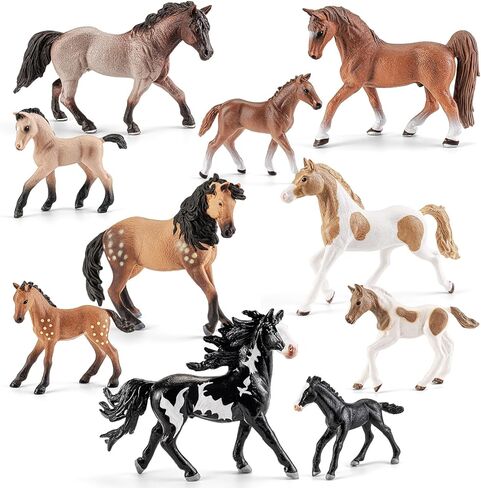 10PCS 6" Horse Toys Family Figurines for Girls Boys 3 4 5 6+ Years Old, Realistic Farm Animal Toys Figurines Learning Toys for Kids, Horse Party Favors Birthday Gift Cake Toppers Decoration in Saudi Arabia