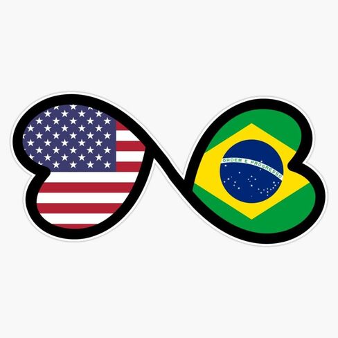 Brazilian American Entwined Hearts Flags, Brazil, USA Sticker Vinyl Decal Bumper Sticker 5" in Kuwait