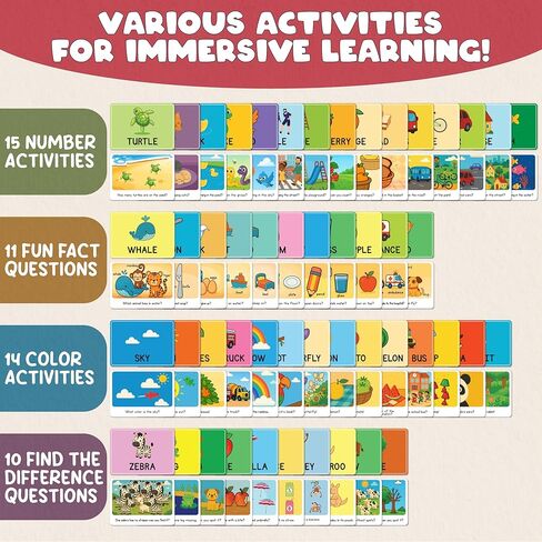 Toddler Flash Cards - 50 Big Font, Thick 500 GSM, Wipe-Clean Learning Flash Cards for Toddlers 1-5 - Numbers, Colors, Find-the-Difference & Fun Questions - Preschool Educational Gift in Saudi Arabia