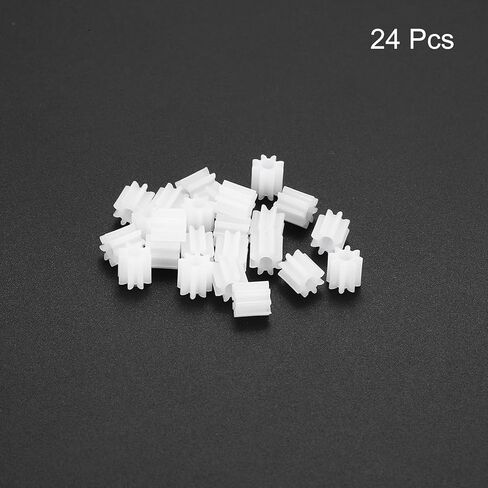 MECCANIXITY 24Pcs Module 0.5 Plastic Gears, Small Plastic 8 Teeth Spindle Gears 1.95mm ID 5mm Thickness for Motor RC Car Robot DIY Model RC Parts Replacements, White in Kuwait