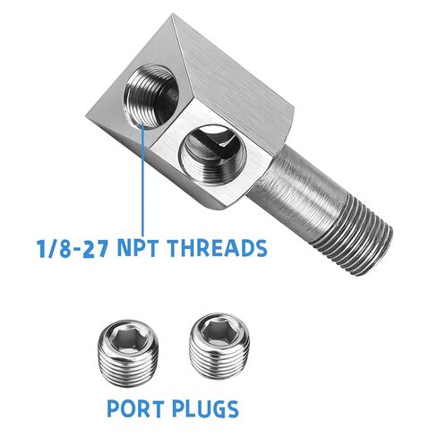 Oil Pressure Sensor Adapter Fittings Kit Includes 1/8-27 NPT Port Plugs, 90 & 45 Degree Sensor Ports, and 1/4 NPT Female-to-Male Tee Adapter for Small Block V8 Engines in Saudi Arabia