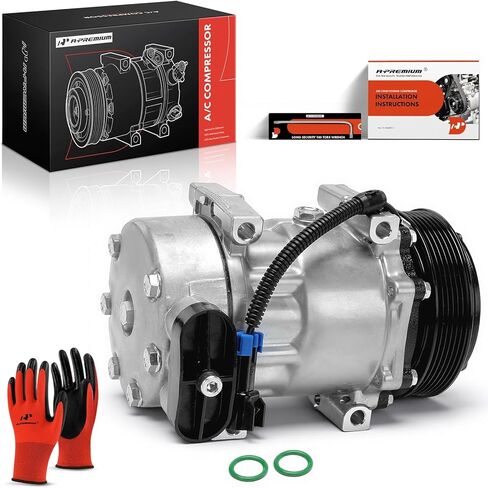 A-Premium Air Conditioner AC Compressor with Clutch Compatible with Peterbilt 379 2005, 387 2003, 6-Groove Pulley in Kuwait