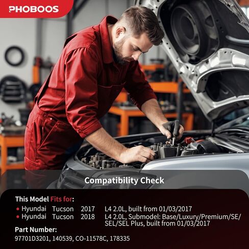 PHOBOOS A/C Compressor with Clutch Compatible with Hyundai Tucson 2.0L 2017-2018 (From 01/03/2017), Fast Cooling, Low Noise, Easy Installation, Ref.CO-11578C, 178335 in Kuwait