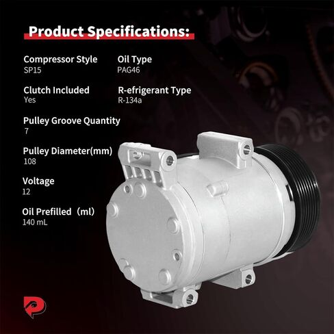 PHOBOOS A/C Compressor with Clutch Compatible with Toyota Tacoma 2005-2015 L4 2.7L/V6 4.0L, Fast Cooling, Low Noise, Easy Installation, Ref. 68677 in Kuwait