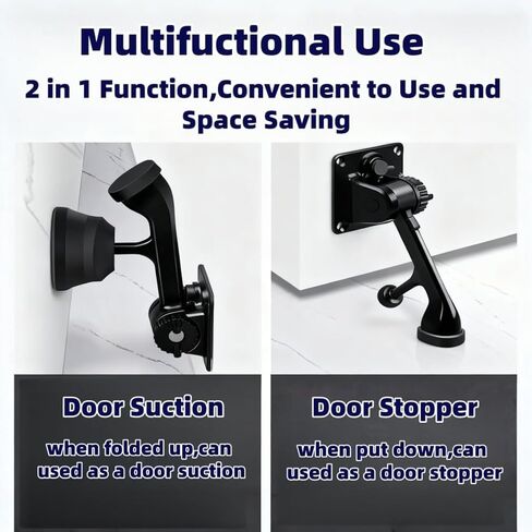 2-in-1 Kick Down Door Stopper and Holder, Heavy Duty Door Stop with Suction Base, Non-Slip Rubber Tip, Easy Install 4-Hole Backplate for Flate Floor in Saudi Arabia