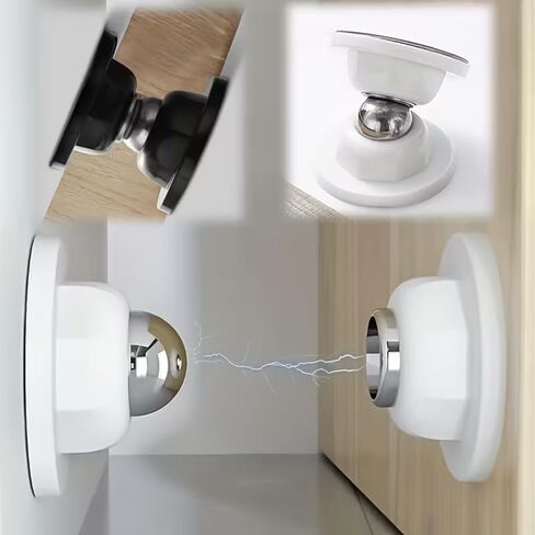 Strong Magnetic Door Stopper - No Drill, Soft Plastic Holder with 3D Adhesive Tape, Ideal for Short Gaps & Floor Mounting, Durable Silicone, Compact Design, Office & Home Use in Kuwait