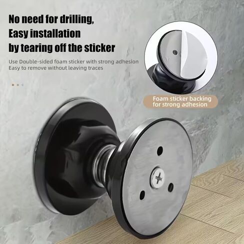 Strong Magnetic Door Stopper - No Drill, Soft Plastic Holder with 3D Adhesive Tape, Ideal for Short Gaps & Floor Mounting, Durable Silicone, Compact Design, Office & Home Use in Kuwait