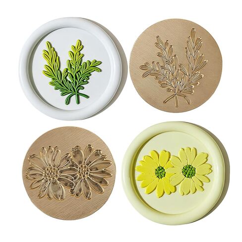 4-Piece Botanical Wax Seal Stamp Set – Interchangeable Solid Brass Heads & Wooden Handle – Vintage Floral Collection (Eustoma, Rosemary, Daisy, Tied Bouquet) in Gift Box for Weddings & DIY in Saudi Arabia