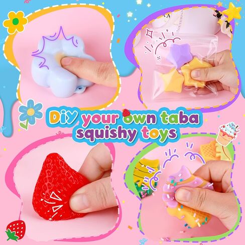 Mikiwon Taba Squishy Kit, 7OZ 1:1AB Liquid Silicone Set with 6 Molds, Decompression Squishies Gift with Guide & Flocking Powder DIY Squishies Maker Holiday Gift in Saudi Arabia