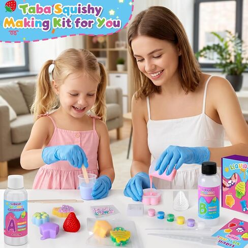 Mikiwon Taba Squishy Kit, 7OZ 1:1AB Liquid Silicone Set with 6 Molds, Decompression Squishies Gift with Guide & Flocking Powder DIY Squishies Maker Holiday Gift in Saudi Arabia