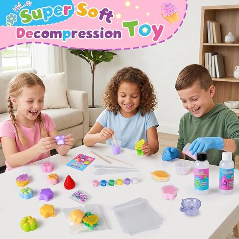Mikiwon Taba Squishy Kit, 7OZ 1:1AB Liquid Silicone Set with 6 Molds, Decompression Squishies Gift with Guide & Flocking Powder DIY Squishies Maker Holiday Gift in Saudi Arabia