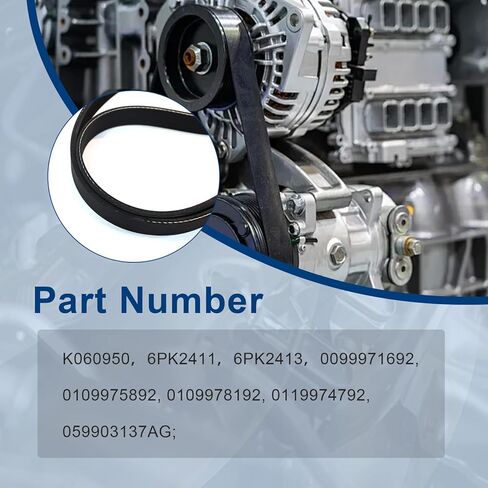 AUCERAMIC 6PK2411 حزام محرك سيربنتين مناسب لسيارة شيفروليه إكوينوكس إمبالا 3.6L V6 2010-2017/AUDI 2005-2008 A4 2006-2011 A6 2014-2016 Q5 V6 Gas/GMC سوبربان سييرا تيرين/كاديلاك SRX V6 غاز #6PK2413 in Kuwait