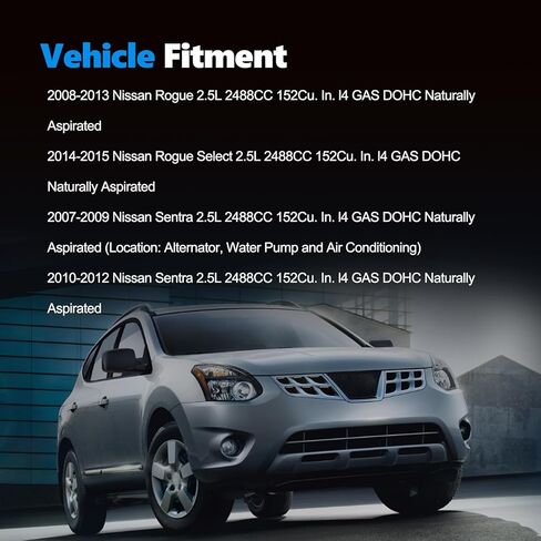 حزام محرك سيربنتين من AUCERAMIC مناسب لنيسان Rogue 2008-2013، Rogue Select 2014-2015، Sentra 2007-2012، 2.5L L4 Gas Replace # K060711A، 6PK1806، 11720ET80A، 11720JG30A in Kuwait