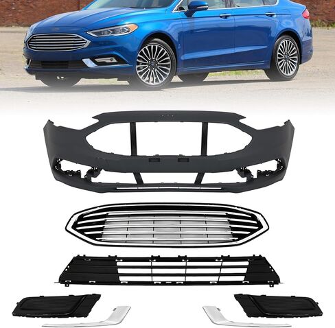غطاء المصد الأمامي الكامل من PENSUN مع شبكة علوية سفلية وأغطية مصابيح الضباب تناسب 2017 2028 Ford Fusion - OE Style in Kuwait