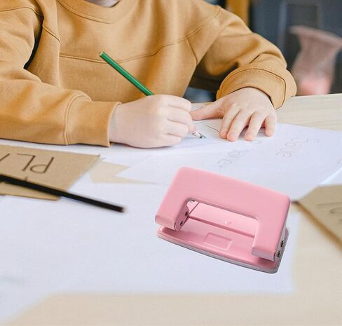 2-Hole Paper Puncher, 6mm Round Hole Spacing Puncher, Non-Slip Paper Punch Tool for Office Home Journal Scrapbook, Pink in Saudi Arabia