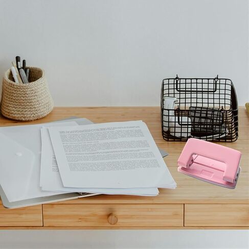 2-Hole Paper Puncher, 6mm Round Hole Spacing Puncher, Non-Slip Paper Punch Tool for Office Home Journal Scrapbook, Pink in Saudi Arabia