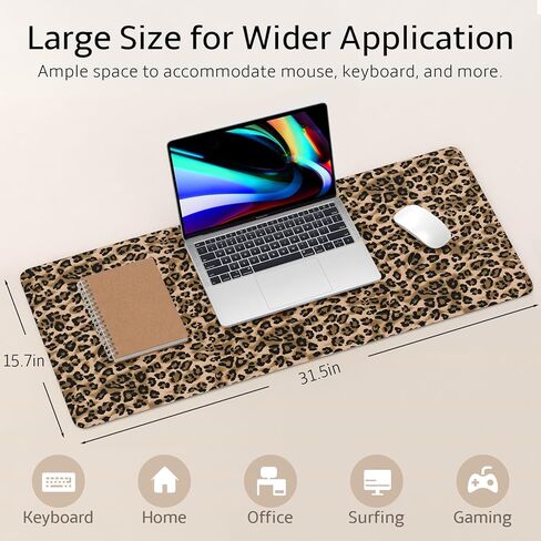 Mouse Pad Leather Desk Mat Large Keyboard Cute Office Desktop Computer Laptop XXL Long Big Aesthetic Modern Design Women Girls Gaming Gamer Oversized Wide Mousepad 31.5"x15.7", Leopard in Saudi Arabia