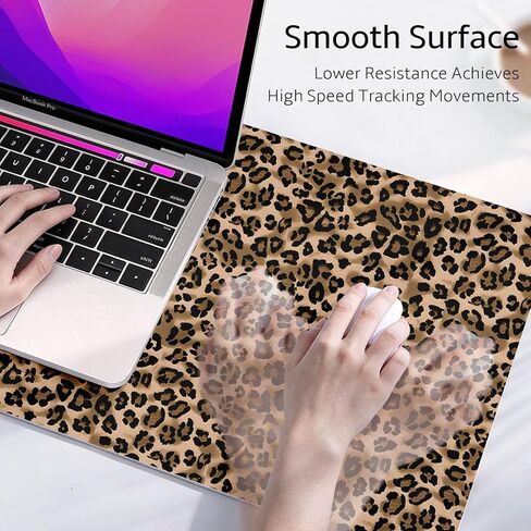 Mouse Pad Leather Desk Mat Large Keyboard Cute Office Desktop Computer Laptop XXL Long Big Aesthetic Modern Design Women Girls Gaming Gamer Oversized Wide Mousepad 31.5"x15.7", Leopard in Saudi Arabia