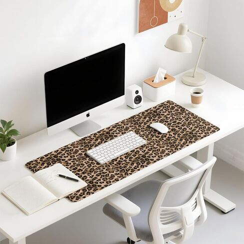 Mouse Pad Leather Desk Mat Large Keyboard Cute Office Desktop Computer Laptop XXL Long Big Aesthetic Modern Design Women Girls Gaming Gamer Oversized Wide Mousepad 31.5"x15.7", Leopard in Saudi Arabia