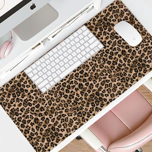 Mouse Pad Leather Desk Mat Large Keyboard Cute Office Desktop Computer Laptop XXL Long Big Aesthetic Modern Design Women Girls Gaming Gamer Oversized Wide Mousepad 31.5"x15.7", Leopard in Saudi Arabia