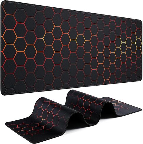 Gaming Mouse Pad - (31.5"×11.8") Honeycomb Large Mouse Pads for Desk - Desk Mat for Keyboard and Mouse with Non-Slip Base, Desks Pad Matfor Game/Office & Home（Black and Red） in Saudi Arabia