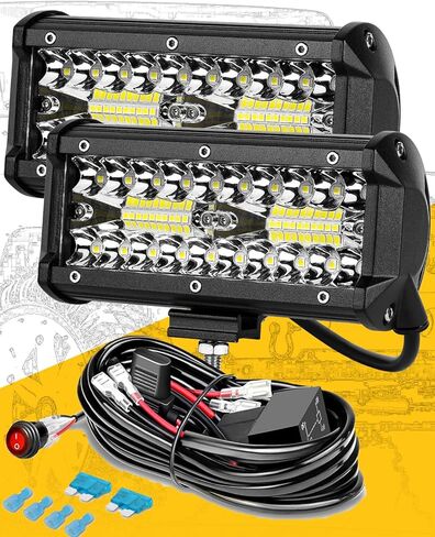 12V LED Light bar & LED Pod Lights: 7 Inch Off Road Light Bar for Trucks & Jeep, Waterproof Kit with Plug & Play Wiring Harness | High Lumen Driving Beams for ATV, Tractor in Saudi Arabia