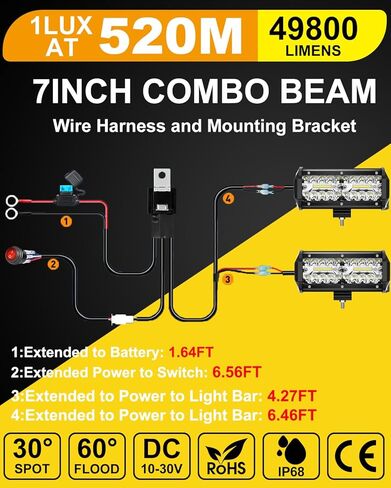 12V LED Light bar & LED Pod Lights: 7 Inch Off Road Light Bar for Trucks & Jeep, Waterproof Kit with Plug & Play Wiring Harness | High Lumen Driving Beams for ATV, Tractor in Saudi Arabia
