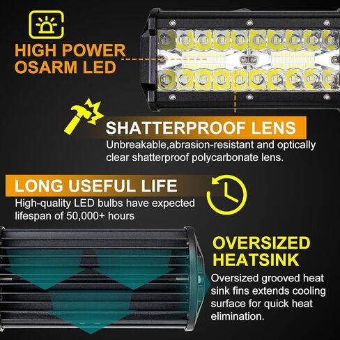12V LED Light bar & LED Pod Lights: 7 Inch Off Road Light Bar for Trucks & Jeep, Waterproof Kit with Plug & Play Wiring Harness | High Lumen Driving Beams for ATV, Tractor in Saudi Arabia