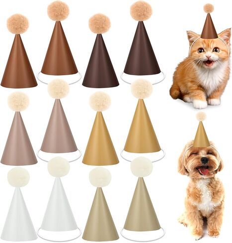 Lonfliness 48Pcs Mini Brown Birthday Party Hats for Stuffed Animals 3Inch Adjustable Cone Caps with DIY Pom Poms Brown Mini Party Hats Pets Dolls Kids Small Boho Birthday Decorations Kit for Holidays in Kuwait