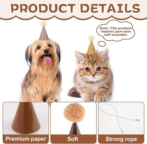 Lonfliness 48Pcs Mini Brown Birthday Party Hats for Stuffed Animals 3Inch Adjustable Cone Caps with DIY Pom Poms Brown Mini Party Hats Pets Dolls Kids Small Boho Birthday Decorations Kit for Holidays in Kuwait
