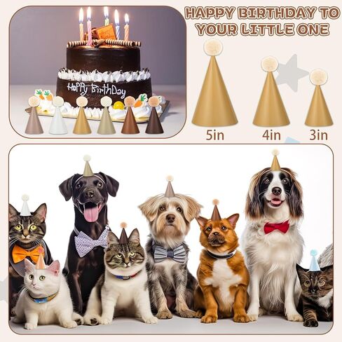Lonfliness 48Pcs Mini Brown Birthday Party Hats for Stuffed Animals 3Inch Adjustable Cone Caps with DIY Pom Poms Brown Mini Party Hats Pets Dolls Kids Small Boho Birthday Decorations Kit for Holidays in Kuwait