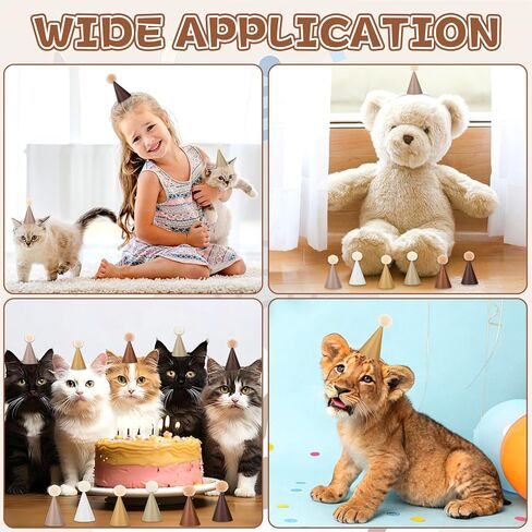 Lonfliness 48Pcs Mini Brown Birthday Party Hats for Stuffed Animals 3Inch Adjustable Cone Caps with DIY Pom Poms Brown Mini Party Hats Pets Dolls Kids Small Boho Birthday Decorations Kit for Holidays in Kuwait
